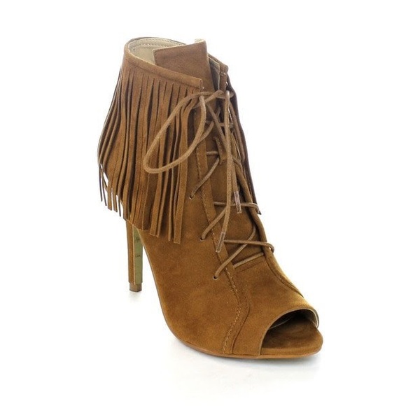 SALE Peep toe fringe lace up heel - Picture 2 of 6